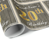 Elegant, Faux Wood, Faux Gold 20th Birthday + Naam Cadeaupapier (Rol Hoek)