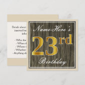 Elegant, Faux Wood, Faux Gold 23rd Birthday + Naam Kaart (Voorkant / Achterkant)