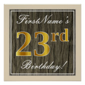 Elegant, Faux Wood, Faux Gold 23rd Birthday + Naam Perfect Poster (Voorkant)