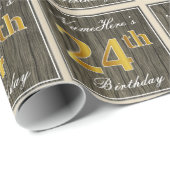 Elegant, Faux Wood, Faux Gold 24th Birthday + Naam Cadeaupapier (Rol Hoek)