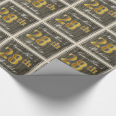 Elegant, Faux Wood, Faux Gold 28ste verjaardag + n Cadeaupapier (Hoek)