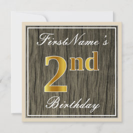 Elegant, Faux Wood, Faux Gold 2nd Birthday + Naam Kaart