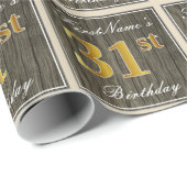 Elegant, Faux Wood, Faux Gold 31st Birthday + Naam Cadeaupapier (Rol Hoek)
