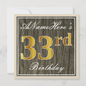Elegant, Faux Wood, Faux Gold 33ste verjaardag + n Kaart (Voorkant)