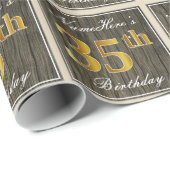 Elegant, Faux Wood, Faux Gold 35th Birthday + Naam Cadeaupapier (Rol Hoek)