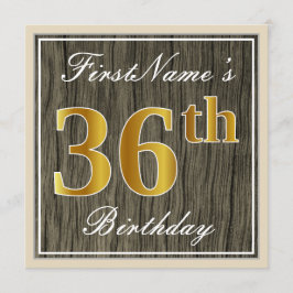 Elegant, Faux Wood, Faux Gold 36th Birthday + Naam Kaart