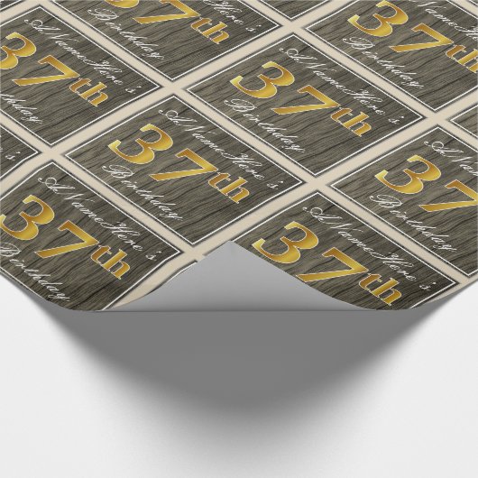 Elegant, Faux Wood, Faux Gold 37th Birthday + Naam Cadeaupapier (Hoek)