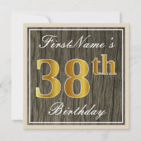 Elegant, Faux Wood, Faux Gold 38th Birthday + Naam