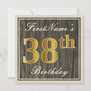 Elegant, Faux Wood, Faux Gold 38th Birthday + Naam Kaart