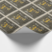 Elegant, Faux Wood, Faux Gold 3rd Birthday + Naam Cadeaupapier (Hoek)