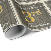 Elegant, Faux Wood, Faux Gold 3rd Birthday + Naam Cadeaupapier (Rol Hoek)