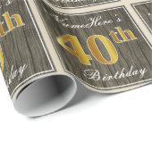 Elegant, Faux Wood, Faux Gold 40th Birthday + Naam Cadeaupapier (Rol Hoek)
