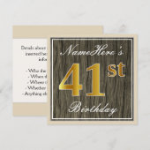 Elegant, Faux Wood, Faux Gold 41st Birthday + Naam Kaart (Voorkant / Achterkant)