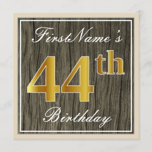 Elegant, Faux Wood, Faux Gold 44th Birthday + Naam Kaart