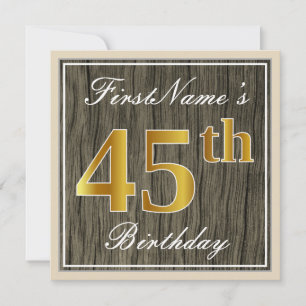 Elegant, Faux Wood, Faux Gold 45th Birthday + Naam Kaart