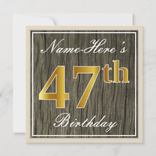 Elegant, Faux Wood, Faux Gold 47e verjaardag + naa Kaart