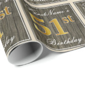 Elegant, Faux Wood, Faux Gold 51st Birthday + Naam Cadeaupapier (Rol Hoek)
