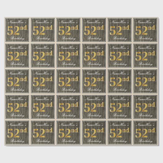 Elegant, Faux Wood, Faux Gold 52e verjaardag + naa Cadeaupapier (Vlak)