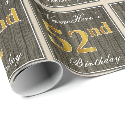 Elegant, Faux Wood, Faux Gold 52e verjaardag + naa Cadeaupapier (Rol Hoek)