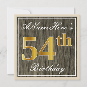 Elegant, Faux Wood, Faux Gold 54th Birthday + Naam Kaart