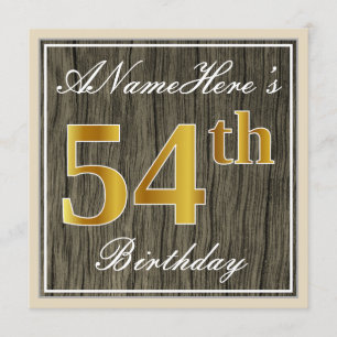Elegant, Faux Wood, Faux Gold 54th Birthday + Naam Kaart