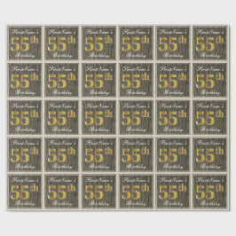 Elegant, Faux Wood, Faux Gold 55th Birthday + Naam Cadeaupapier