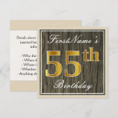 Elegant, Faux Wood, Faux Gold 55th Birthday + Naam Kaart (Voorkant / Achterkant)