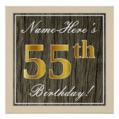 Elegant, Faux Wood, Faux Gold 55th Birthday + Naam Perfect Poster (Voorkant)