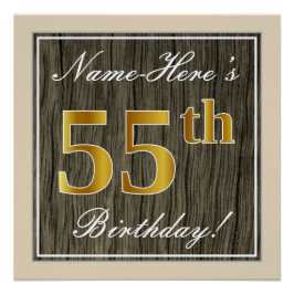 Elegant, Faux Wood, Faux Gold 55th Birthday + Naam Perfect Poster