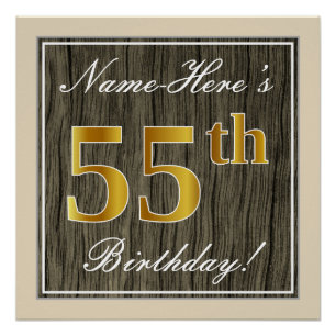 Elegant, Faux Wood, Faux Gold 55th Birthday + Naam Perfect Poster