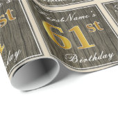 Elegant, Faux Wood, Faux Gold 61ste verjaardag + n Cadeaupapier (Rol Hoek)