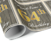 Elegant, Faux Wood, Faux Gold 64ste verjaardag + n Cadeaupapier (Rol Hoek)