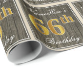 Elegant, Faux Wood, Faux Gold 66th Birthday + Naam Cadeaupapier (Rol Hoek)