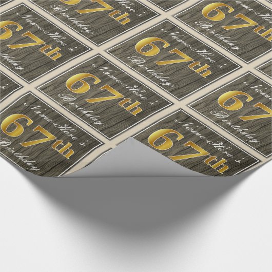 Elegant, Faux Wood, Faux Gold 67th Birthday + Naam Cadeaupapier (Hoek)