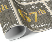 Elegant, Faux Wood, Faux Gold 67th Birthday + Naam Cadeaupapier (Rol Hoek)