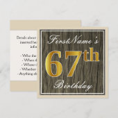 Elegant, Faux Wood, Faux Gold 67th Birthday + Naam Kaart (Voorkant / Achterkant)