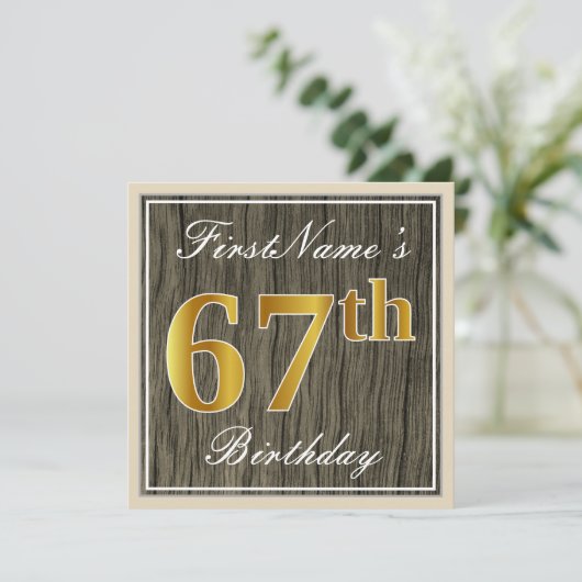 Elegant, Faux Wood, Faux Gold 67th Birthday + Naam Kaart (Staand voorkant)