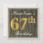 Elegant, Faux Wood, Faux Gold 67th Birthday + Naam Kaart (Voorkant)