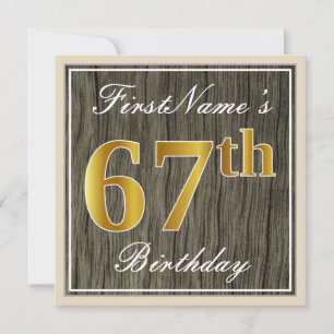 Elegant, Faux Wood, Faux Gold 67th Birthday + Naam Kaart