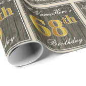 Elegant, Faux Wood, Faux Gold 68th Birthday + Naam Cadeaupapier (Rol Hoek)