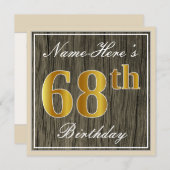 Elegant, Faux Wood, Faux Gold 68th Birthday + Naam Kaart (Voorkant / Achterkant)
