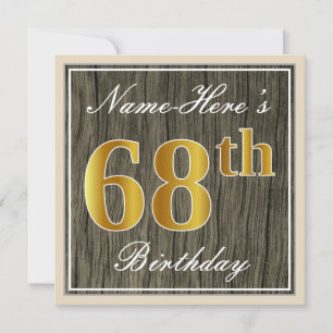 Elegant, Faux Wood, Faux Gold 68th Birthday + Naam Kaart