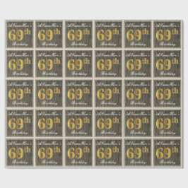 Elegant, Faux Wood, Faux Gold 69th Birthday + Naam Cadeaupapier