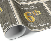 Elegant, Faux Wood, Faux Gold 6th Birthday + Naam Cadeaupapier (Rol Hoek)