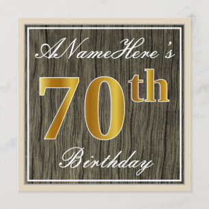 Elegant, Faux Wood, Faux Gold 70th Birthday + Naam Kaart