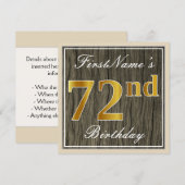 Elegant, Faux Wood, Faux Gold 72nd Birthday + Naam Kaart (Voorkant / Achterkant)