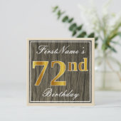 Elegant, Faux Wood, Faux Gold 72nd Birthday + Naam Kaart (Staand voorkant)