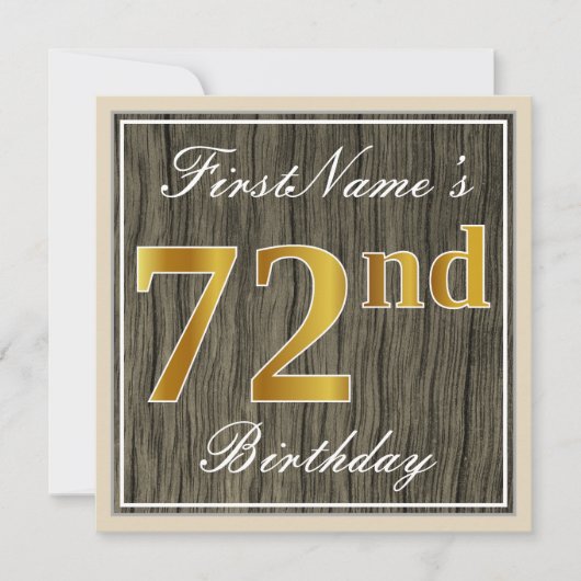 Elegant, Faux Wood, Faux Gold 72nd Birthday + Naam Kaart (Voorkant)