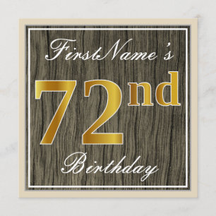 Elegant, Faux Wood, Faux Gold 72nd Birthday + Naam Kaart