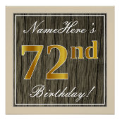 Elegant, Faux Wood, Faux Gold 72nd Birthday + Naam Poster (Voorkant)